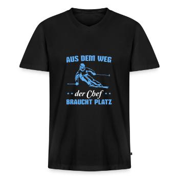 Skifahren Spruch Wintersport Skipiste Skifahrer - Männer Premium Bio T-Shirt mit V-Ausschnitt - Schwarz - Vorne - Nico (187cm)
