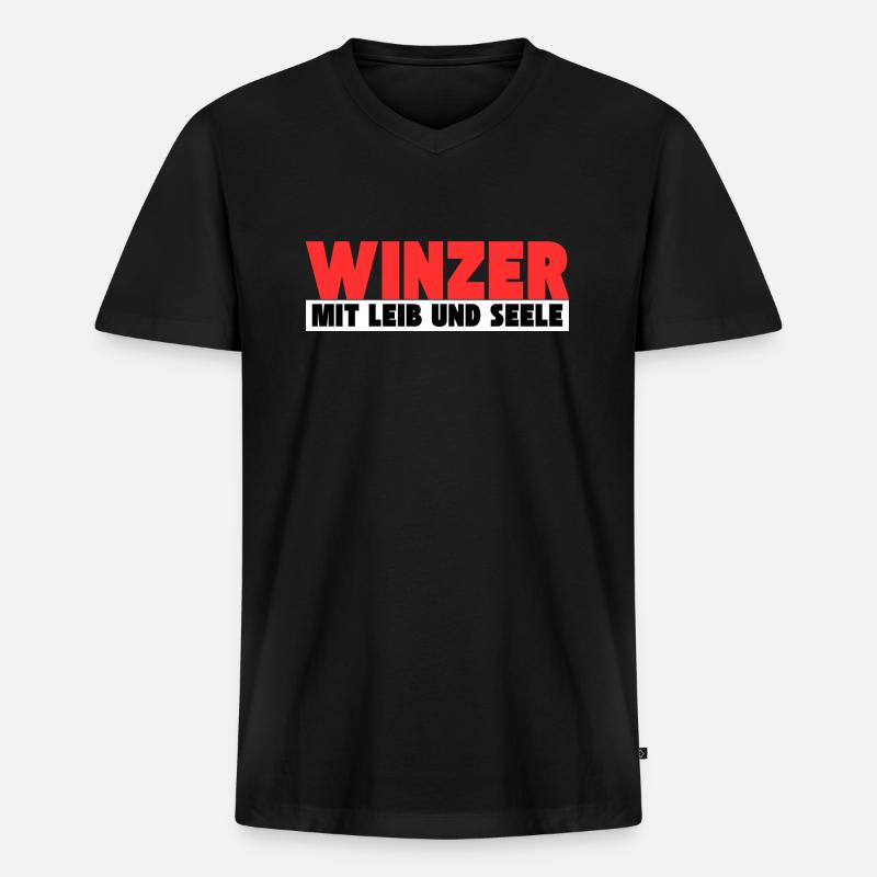 Winzer mit Leib und Seele - Männer Premium Bio T-Shirt mit V-Ausschnitt - Schwarz