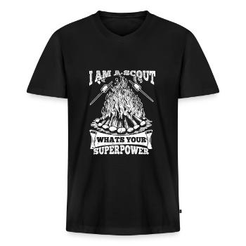 Pfadfinder - Männer Premium Bio T-Shirt mit V-Ausschnitt - Schwarz - Vorne - Nico (187cm)
