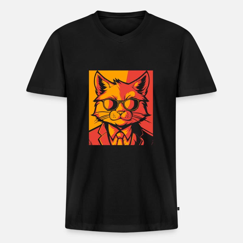 Katze - Männer Premium Bio T-Shirt mit V-Ausschnitt - Schwarz