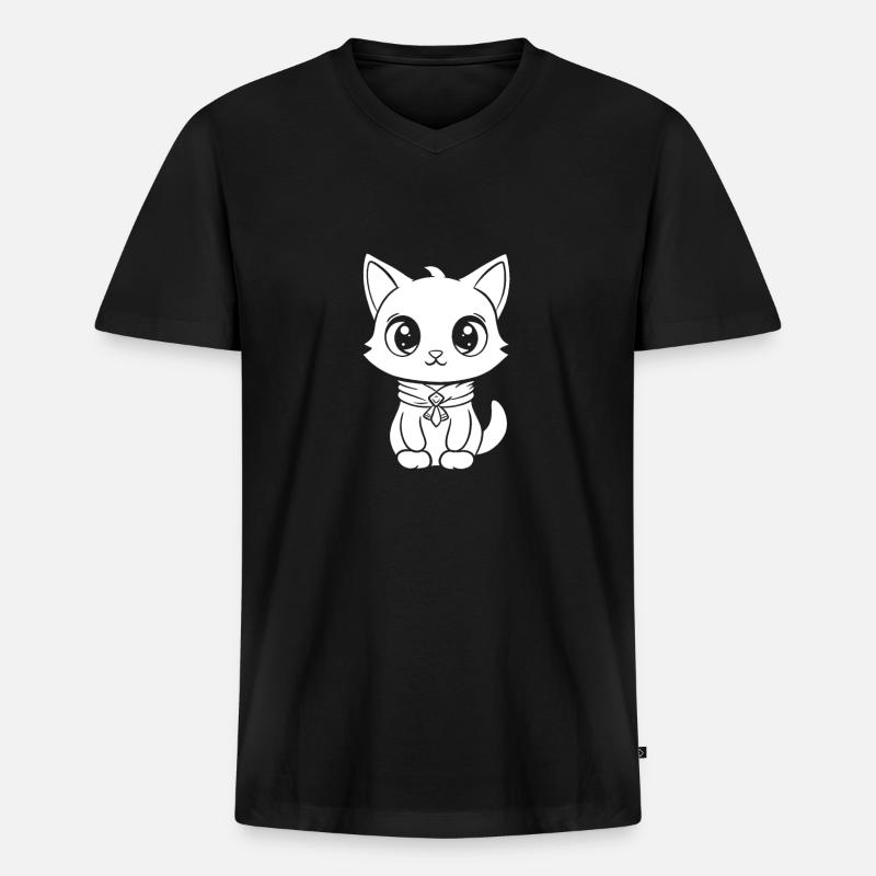 Katze - Männer Premium Bio T-Shirt mit V-Ausschnitt - Schwarz