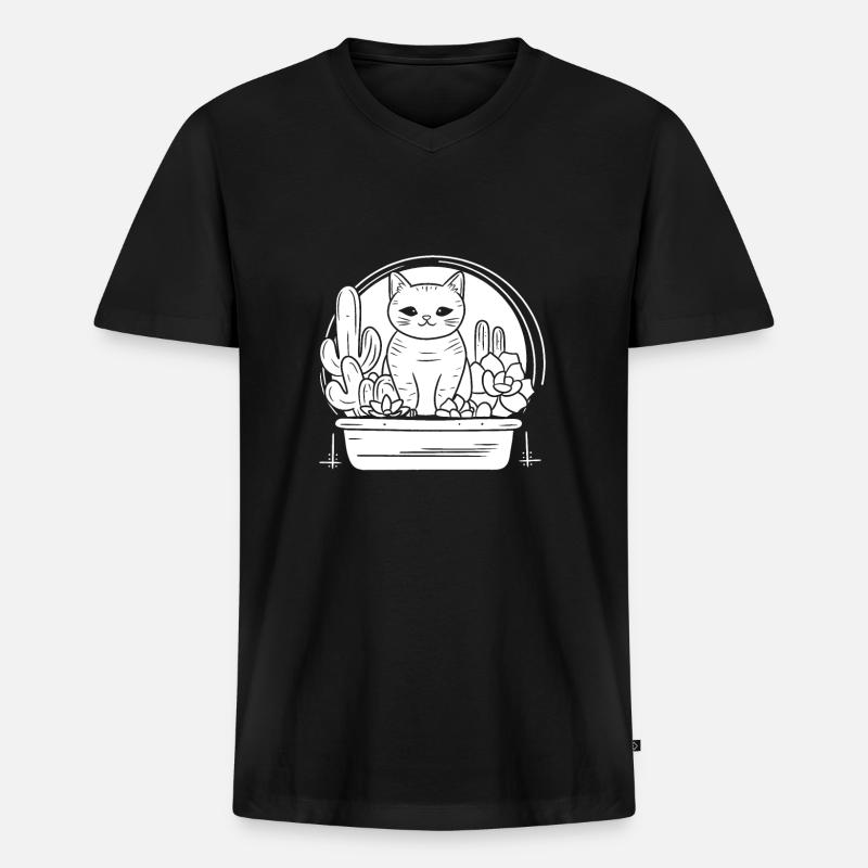 Katze - Männer Premium Bio T-Shirt mit V-Ausschnitt - Schwarz
