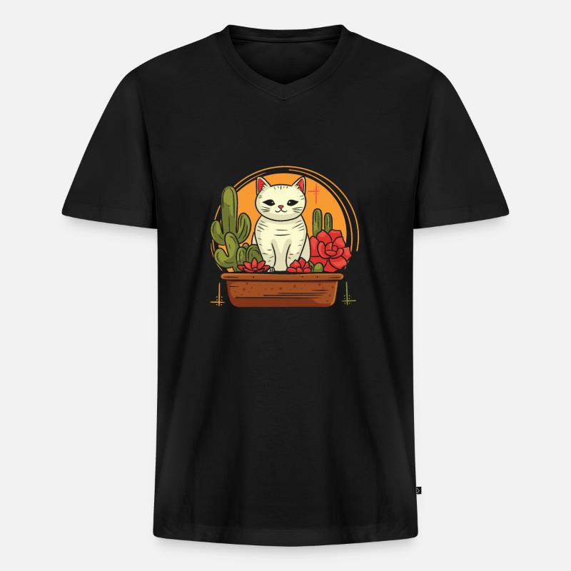 Katze - Männer Premium Bio T-Shirt mit V-Ausschnitt - Schwarz
