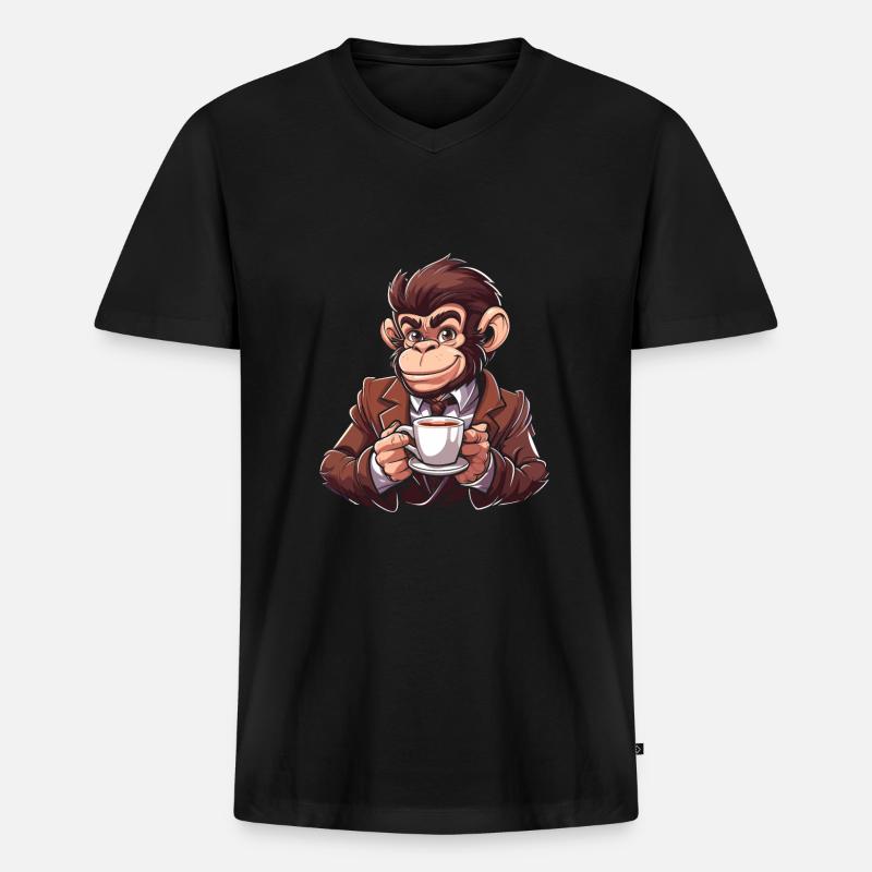 Affe Kaffee - Männer Premium Bio T-Shirt mit V-Ausschnitt - Schwarz