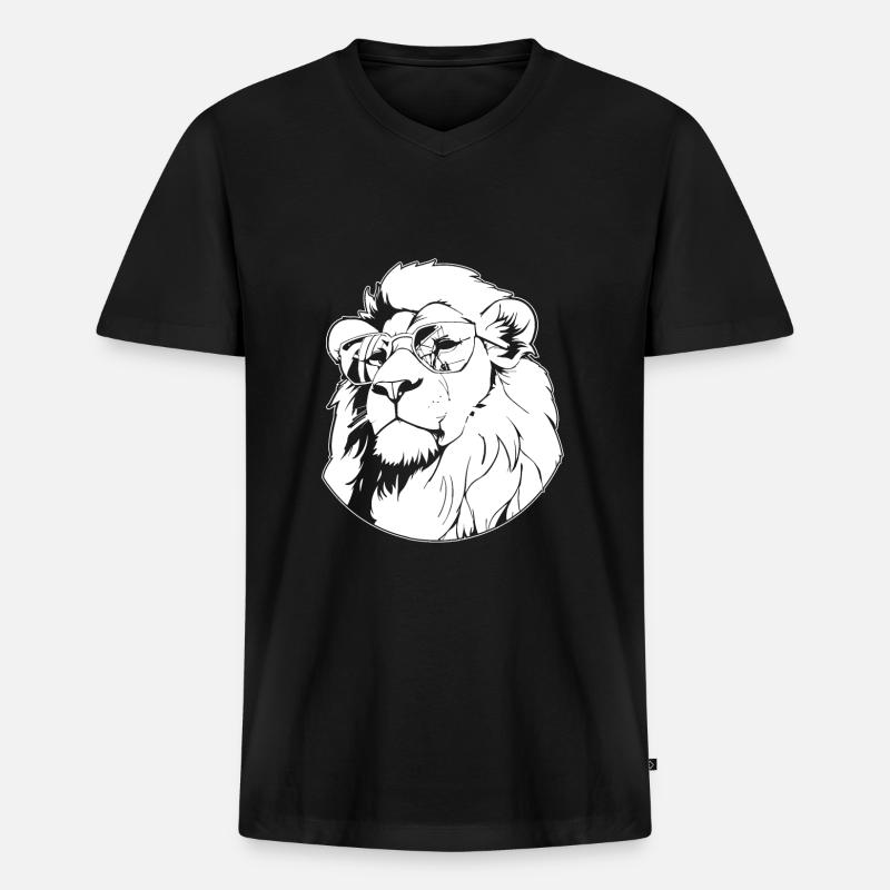 Löwe - Männer Premium Bio T-Shirt mit V-Ausschnitt - Schwarz