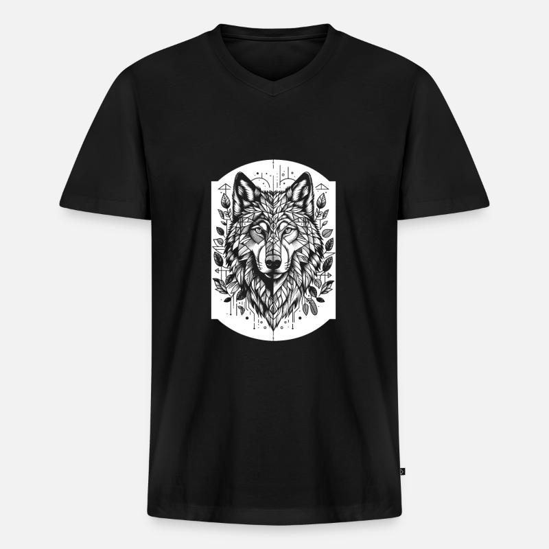 Wolf Geometrisch Polygon Wolf - Männer Premium Bio T-Shirt mit V-Ausschnitt - Schwarz