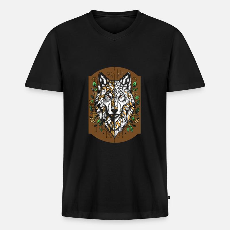 Wolf Geometrisch Polygon Wolf - Männer Premium Bio T-Shirt mit V-Ausschnitt - Schwarz