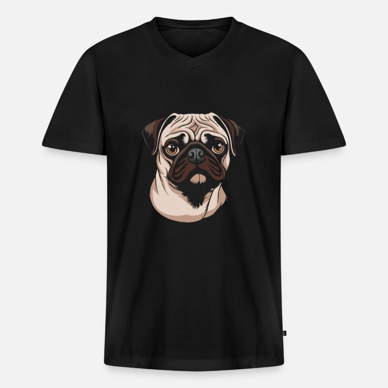 Mops Hund - Männer Premium Bio T-Shirt mit V-Ausschnitt - Schwarz