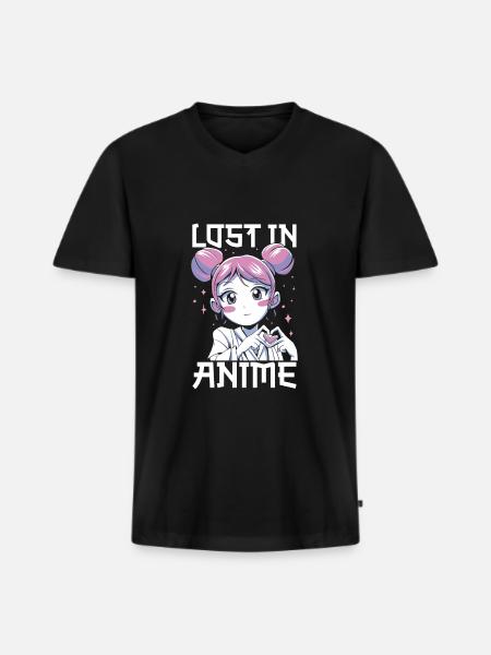Anime Manga Anime Fille - T-shirt encolure en V Premium bio Homme - noir