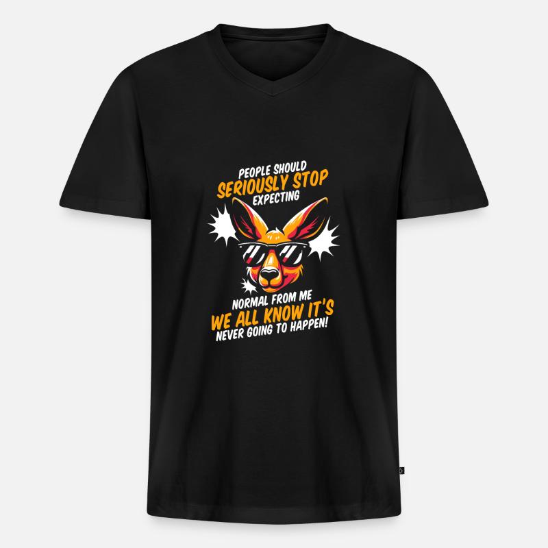 Känguru - Männer Premium Bio T-Shirt mit V-Ausschnitt - Schwarz