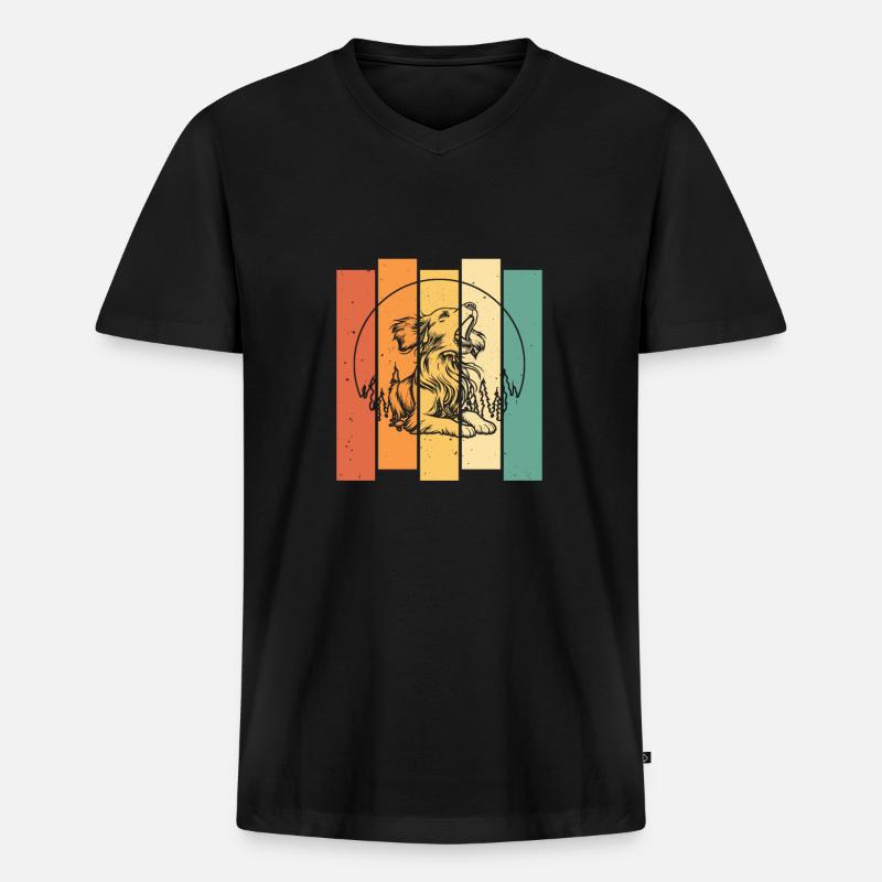 Brittany Spaniel Moon Howling - Männer Premium Bio T-Shirt mit V-Ausschnitt - Schwarz