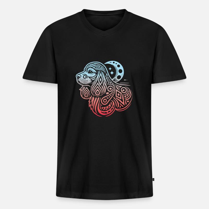 Cocker Spaniel Stammes Moon Phases - Männer Premium Bio T-Shirt mit V-Ausschnitt - Schwarz