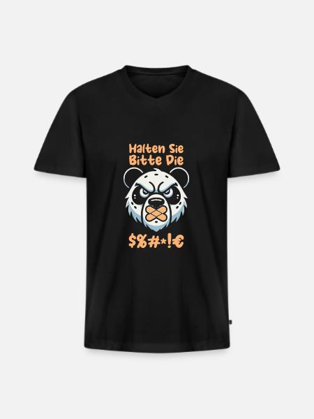 Panda géant Panda Ours - T-shirt encolure en V Premium bio Homme - noir