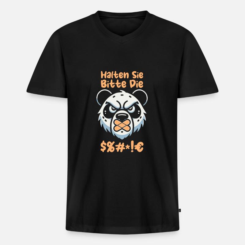 Panda géant Panda Ours - T-shirt encolure en V Premium bio Homme - noir