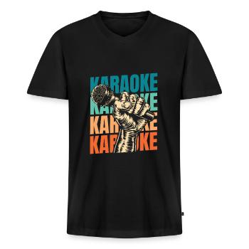 Karaoke - Männer Premium Bio T-Shirt mit V-Ausschnitt - Schwarz - Vorne - Nico (187cm)