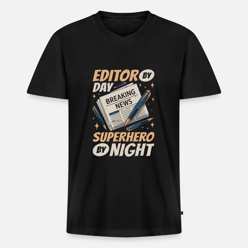 Editor - Männer Premium Bio T-Shirt mit V-Ausschnitt - Schwarz