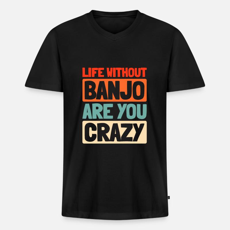 Banjo - Männer Premium Bio T-Shirt mit V-Ausschnitt - Schwarz