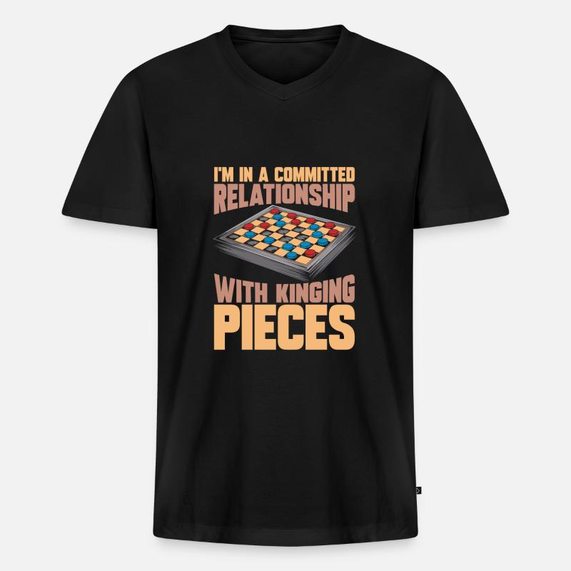 Brettspiel Dame - Männer Premium Bio T-Shirt mit V-Ausschnitt - Schwarz