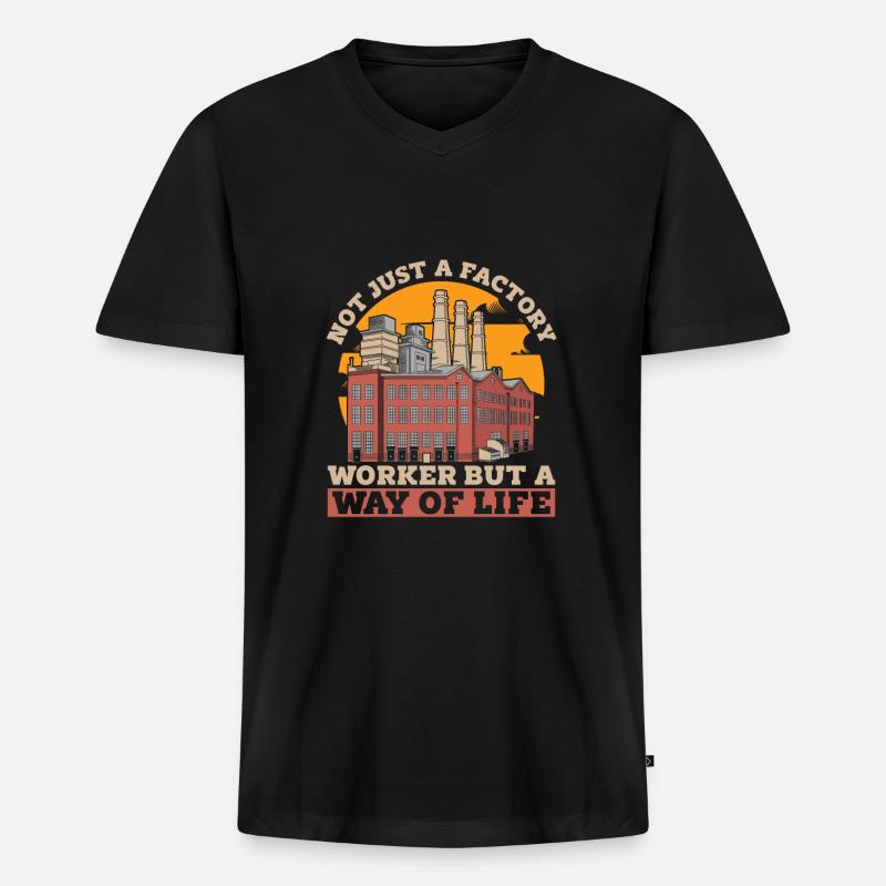 Fabrikarbeiter - Männer Premium Bio T-Shirt mit V-Ausschnitt - Schwarz