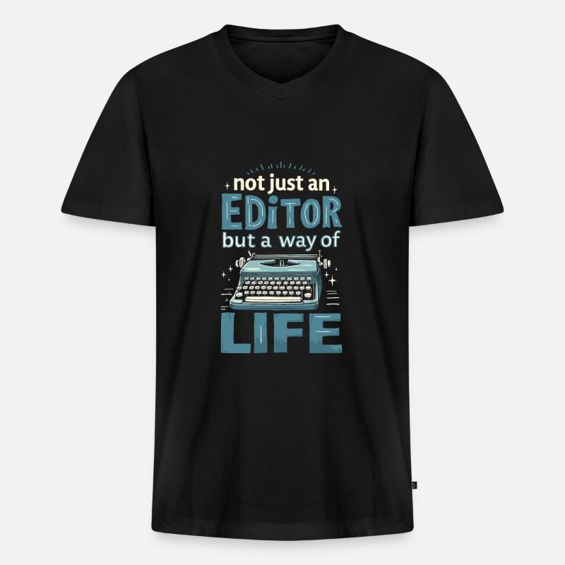 Editor - Männer Premium Bio T-Shirt mit V-Ausschnitt - Schwarz