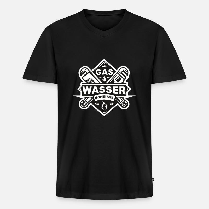 Gas Wasser Scheisse Klempner - Männer Premium Bio T-Shirt mit V-Ausschnitt - Schwarz