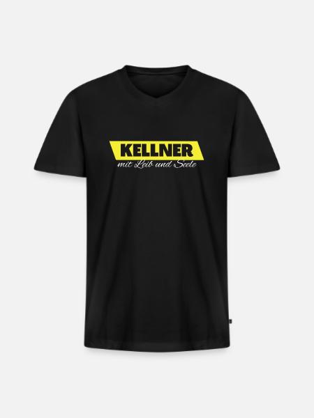 Kellner mit Leib und Seele - Männer Premium Bio T-Shirt mit V-Ausschnitt - Schwarz