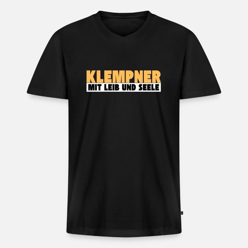 Klempner mit Leib und Seele - Männer Premium Bio T-Shirt mit V-Ausschnitt - Schwarz
