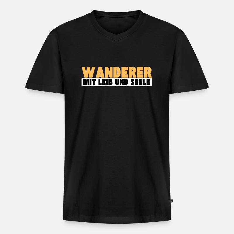 Wanderer mit Leib und Seele - Männer Premium Bio T-Shirt mit V-Ausschnitt - Schwarz