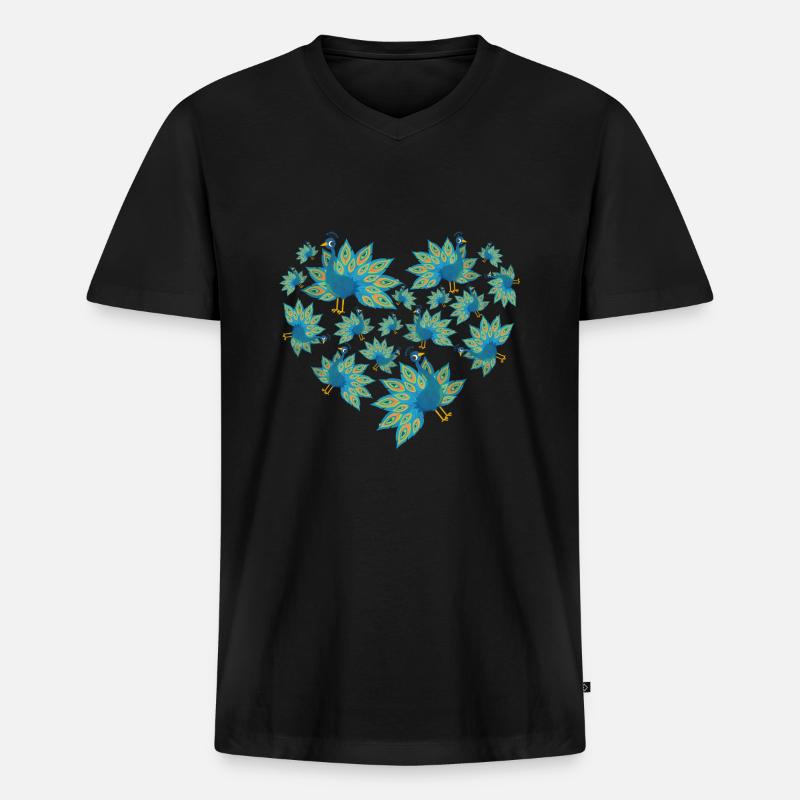 Herz Pfau - Männer Premium Bio T-Shirt mit V-Ausschnitt - Schwarz
