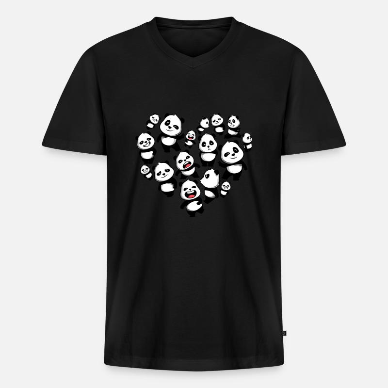 Herz Pandabär Panda - Männer Premium Bio T-Shirt mit V-Ausschnitt - Schwarz