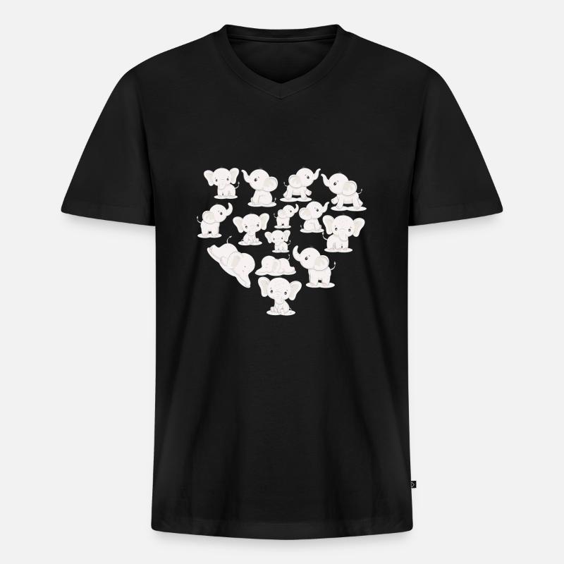 Herz Elefant - Männer Premium Bio T-Shirt mit V-Ausschnitt - Schwarz