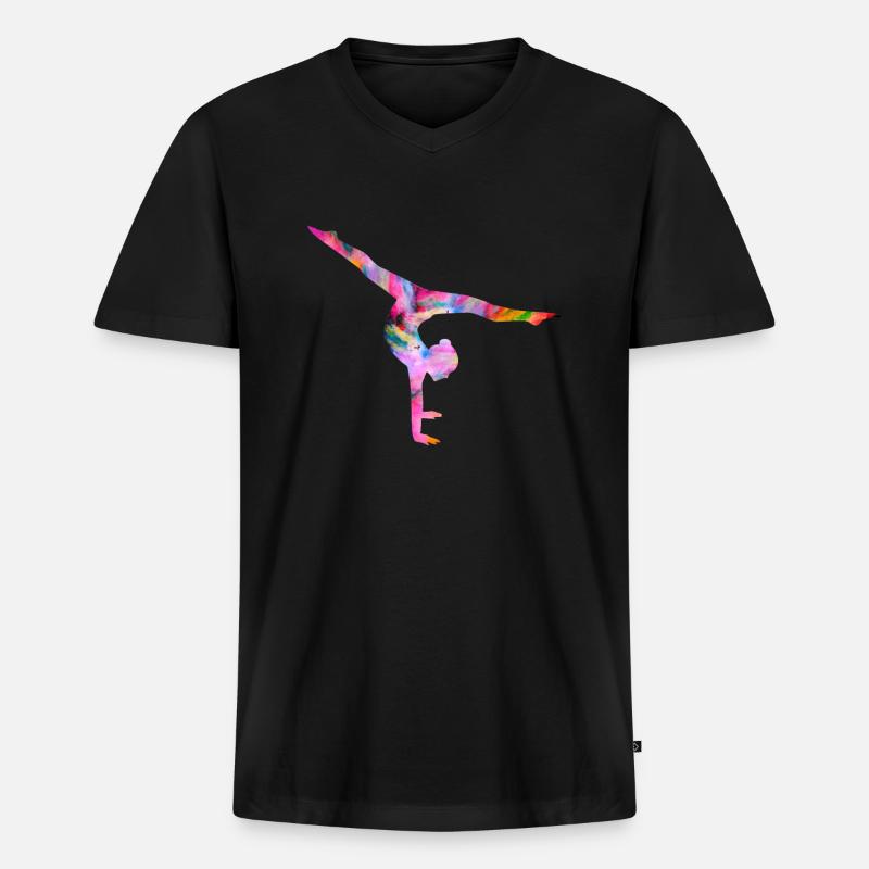 Turnen Handstand bunt - Männer Premium Bio T-Shirt mit V-Ausschnitt - Schwarz