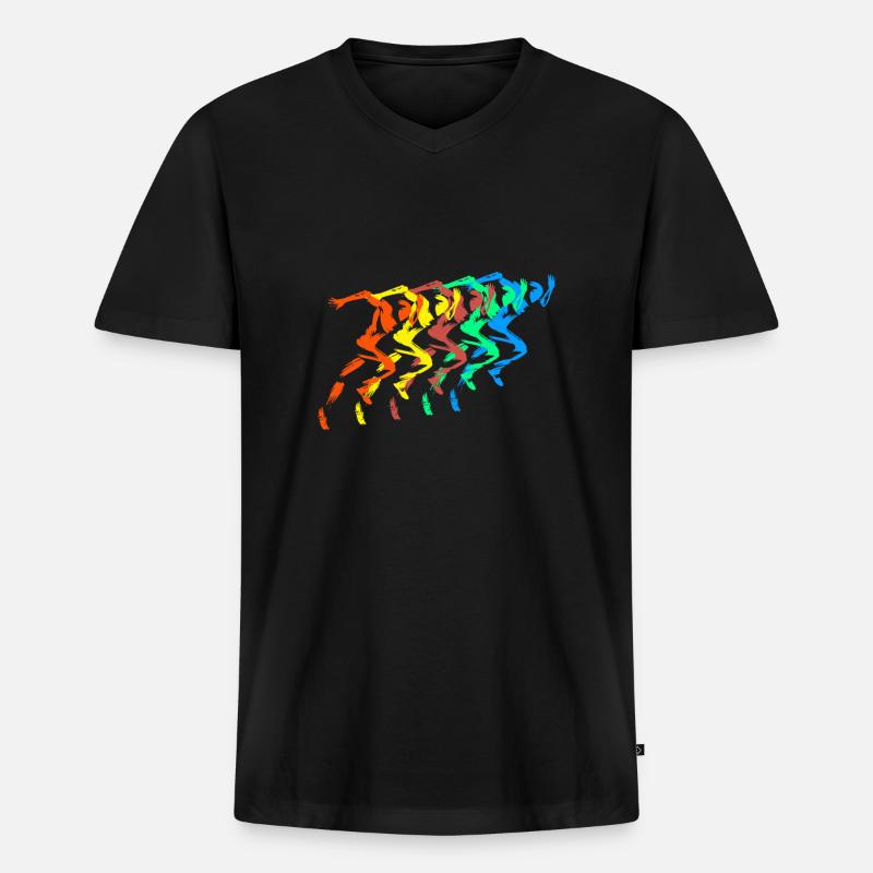 Leichtathletik Läufer Bunt Sprinter - Männer Premium Bio T-Shirt mit V-Ausschnitt - Schwarz