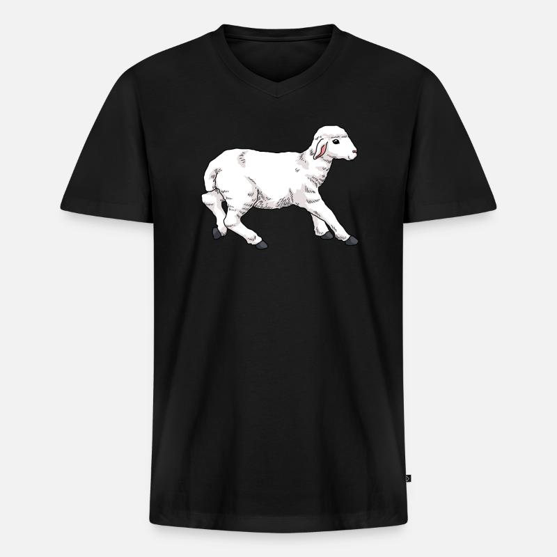Junges Schaf Lamm - Männer Premium Bio T-Shirt mit V-Ausschnitt - Schwarz