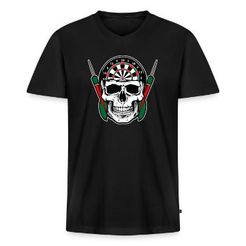 Darts mit Totenkopf - Männer Premium Bio T-Shirt mit V-Ausschnitt - Schwarz - Vorne - Nico (187cm)