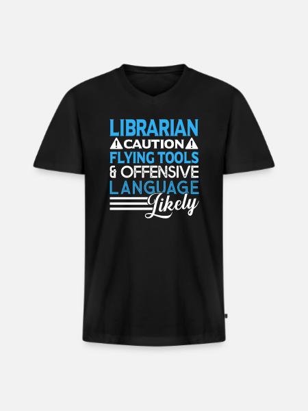 Librarian Caution Flying Tools - Men's Premium Organic T-shirt with V-neck - black