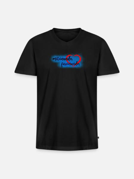 miteinander fuereinander - Männer Premium Bio T-Shirt mit V-Ausschnitt - Schwarz
