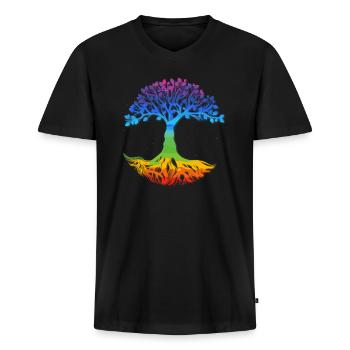 Tree Yggdrasil Viking Celtic Norse Life Symbol - Men's Premium Organic T-shirt with V-neck - black - Front - Nico (187cm)