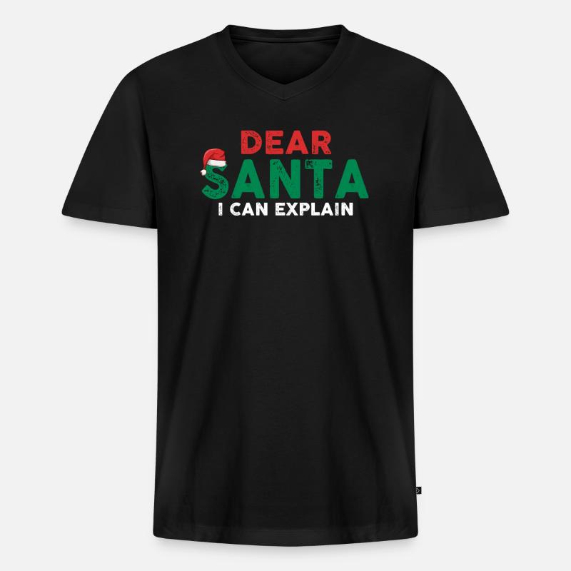 Dear Santa I Can Explain - Männer Premium Bio T-Shirt mit V-Ausschnitt - Schwarz