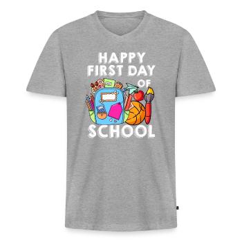 Happy First Day Of School - Men's Premium Organic T-shirt with V-neck - heather grey - Front