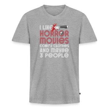 I Like Horror Movies Comfy Clothes - Men's Premium Organic T-shirt with V-neck - heather grey - Front