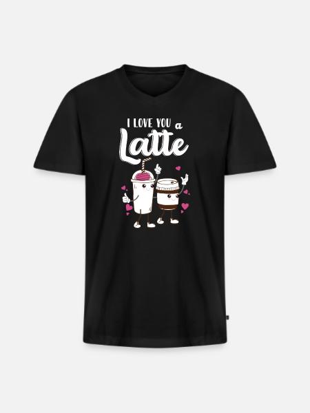 Je t’aime un latte - T-shirt encolure en V Premium bio Homme - noir