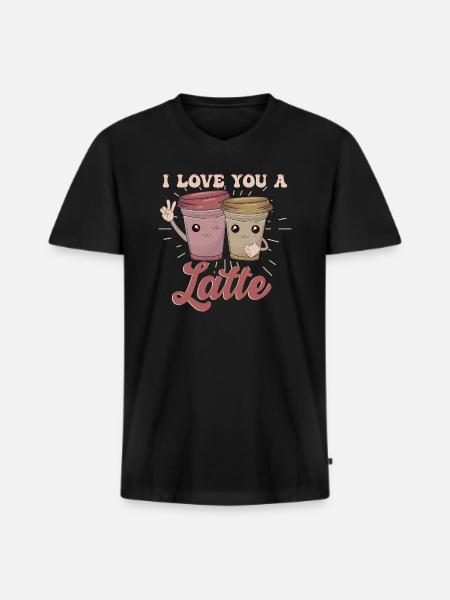 Je t’aime un latte - T-shirt encolure en V Premium bio Homme - noir