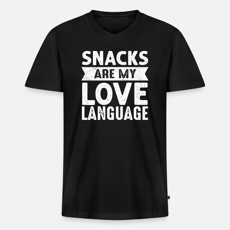 Snacks sind meine Liebessprache - Männer Premium Bio T-Shirt mit V-Ausschnitt - Schwarz