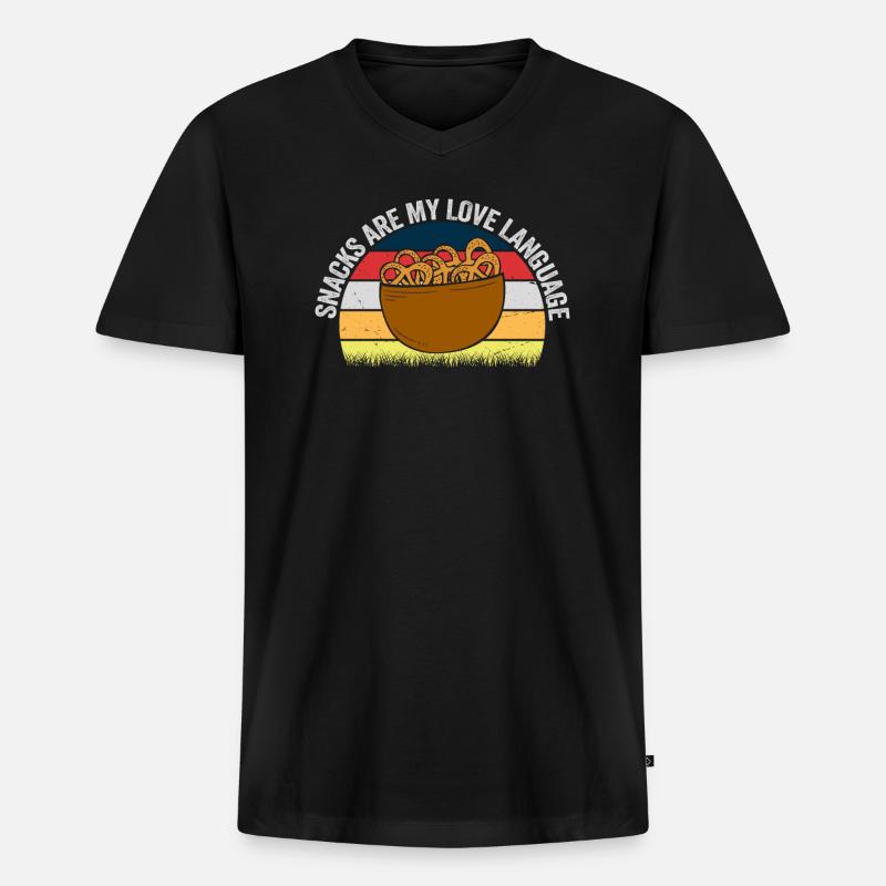 Snacks sind meine Liebessprache - Männer Premium Bio T-Shirt mit V-Ausschnitt - Schwarz