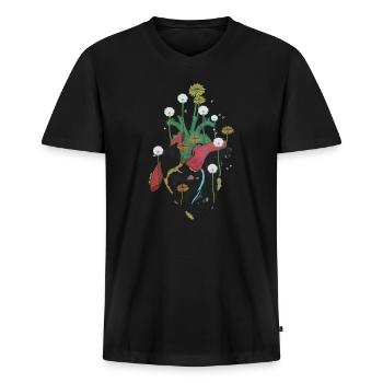 Anatomisches Herz und Blumen - Männer Premium Bio T-Shirt mit V-Ausschnitt - Schwarz - Vorne - Nico (187cm)