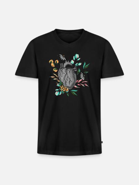 Anatomical Heart And Flowers - Men's Premium Organic T-shirt with V-neck - black