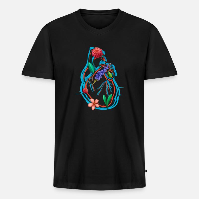 Anatomisches Herz und Blumen - Männer Premium Bio T-Shirt mit V-Ausschnitt - Schwarz