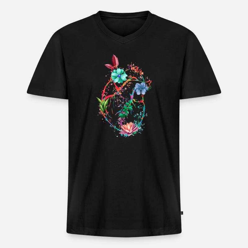 Anatomisches Herz und Blumen - Männer Premium Bio T-Shirt mit V-Ausschnitt - Schwarz