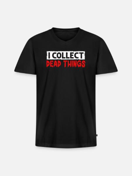 Jeg samler på døde ting - Premium økologisk T-shirt med V-hals til mænd - sort
